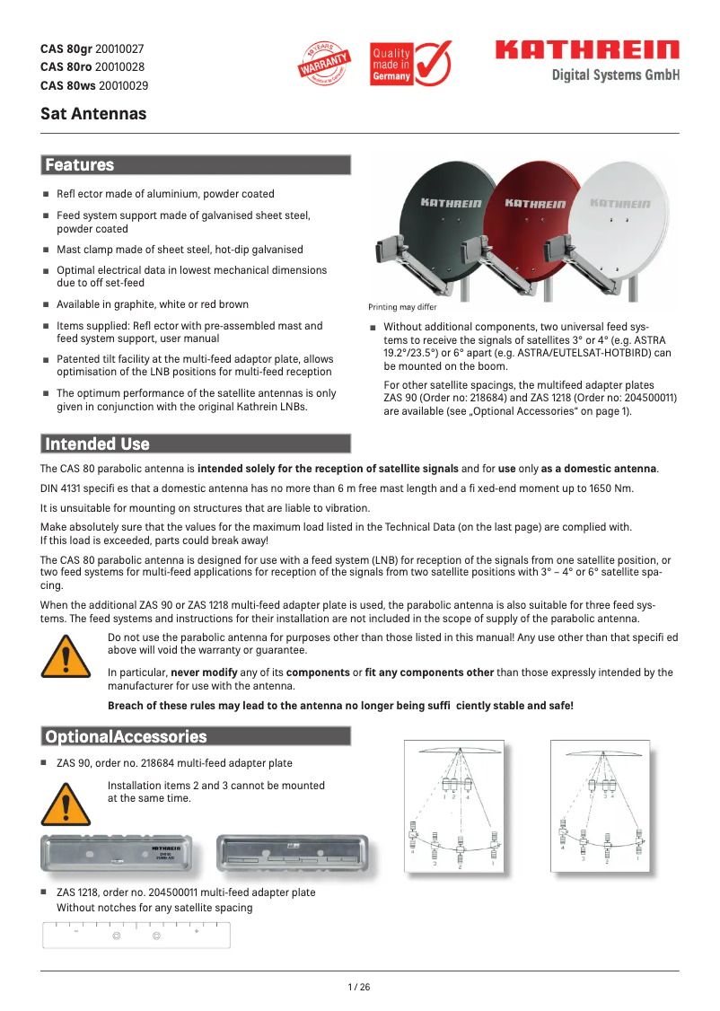 Page n°1 - Manuel utilisateur Kathrein CAS 80gr