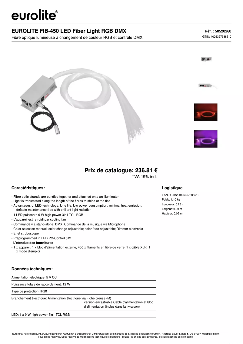 Page n°1 - Fiche technique Eurolite FIB-450