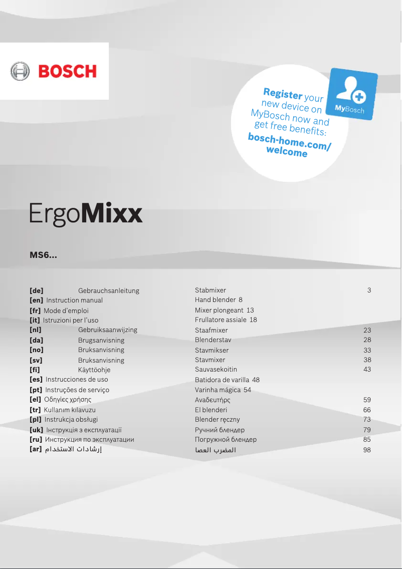 Página 1 del manual Manual de usuario Bosch ErgoMixx MS6CB6110