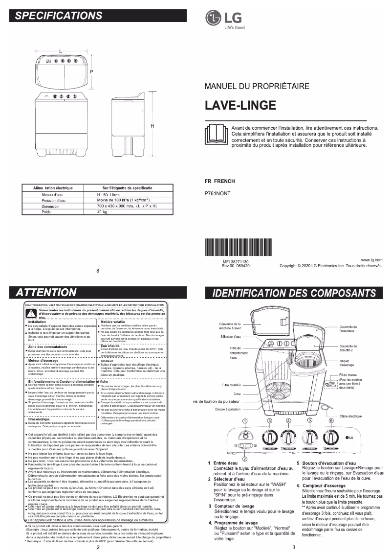 Page n°1 - Manuel utilisateur LG P761NONT