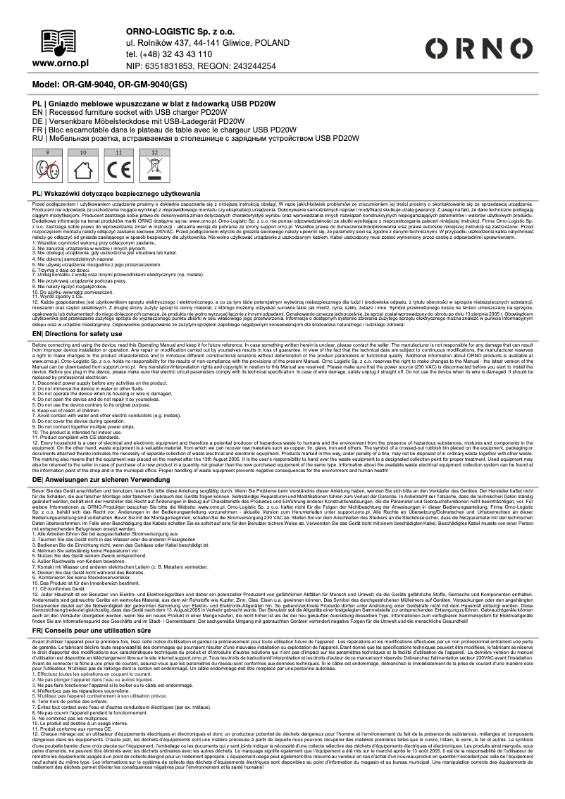 Página 1 del manual Manual de usuario ORNO OR-GM-9040