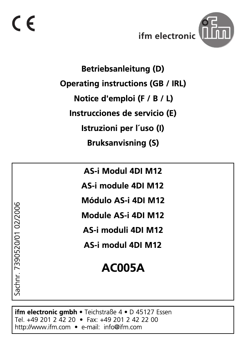 Page n°1 - Manuel utilisateur IFM AC005A