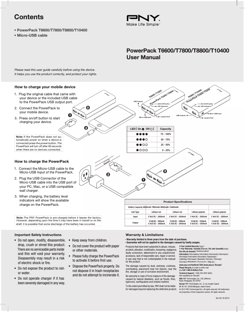 Page 1 de la notice Manuel utilisateur PNY PowerPack T6600