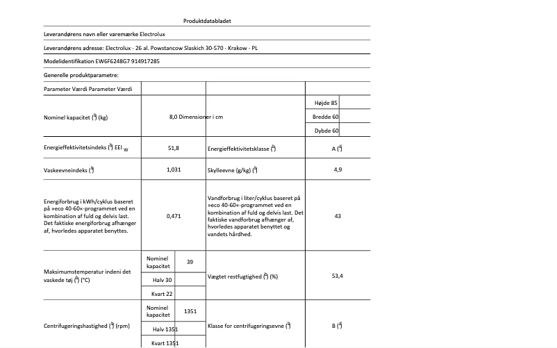 Page n°1 - Fiche technique Electrolux EW6F6248G7