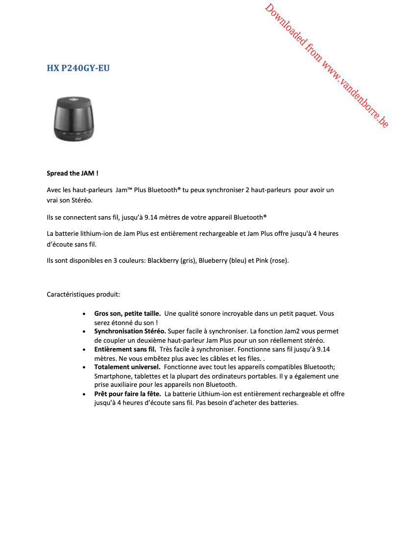 Image de la première page du manuel de l'appareil Jam Plus