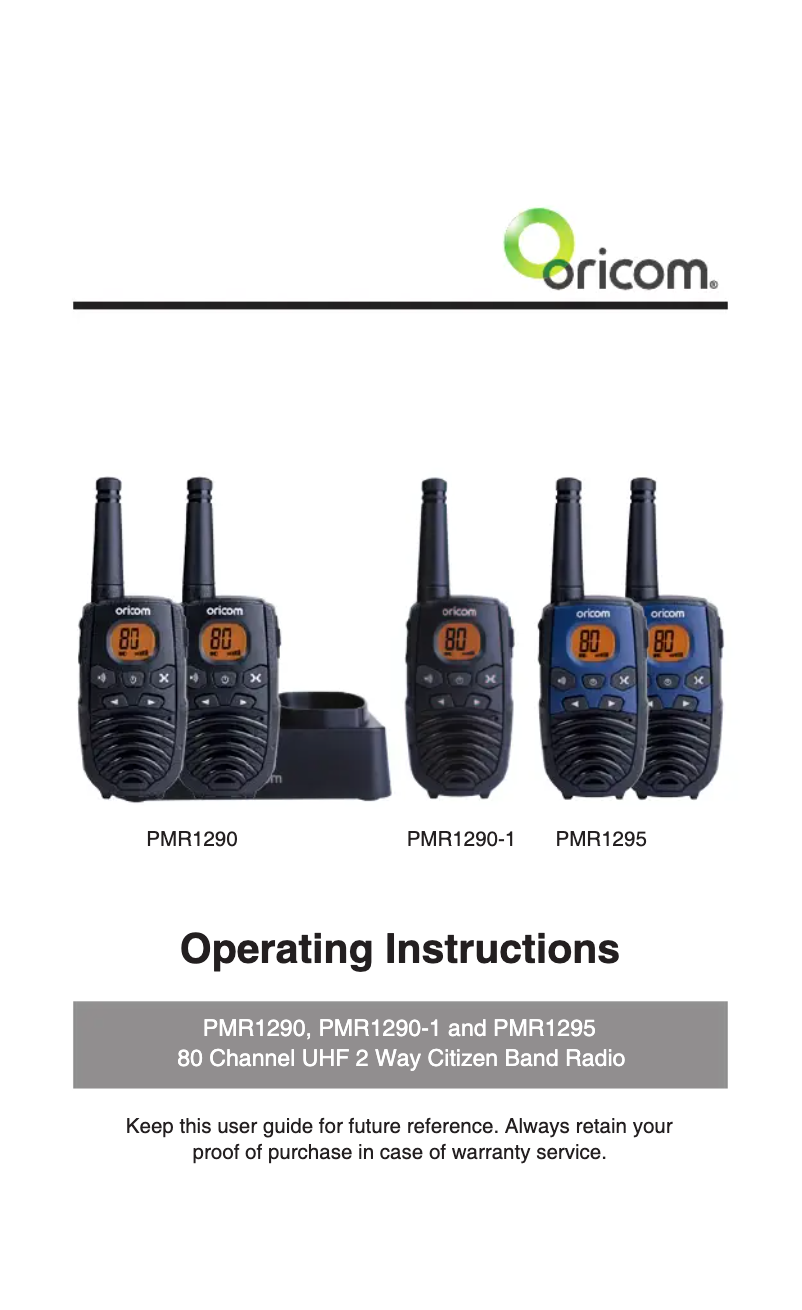 Page n°1 - Manuel utilisateur Oricom PMR1295
