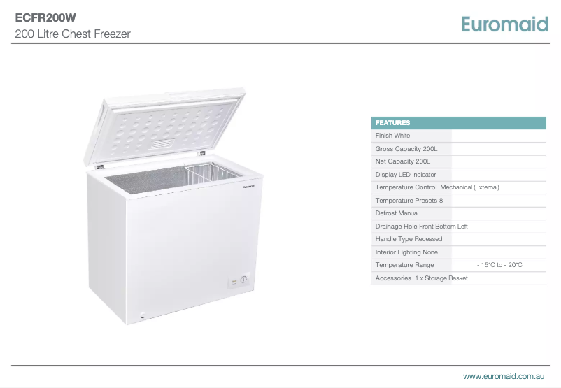 Page 1 de la notice Fiche technique Euromaid ECFR200W