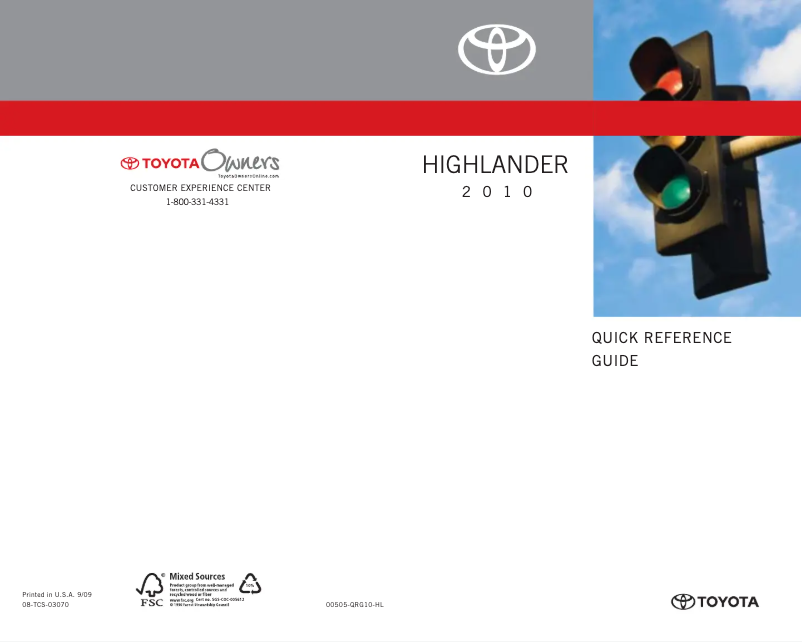 Page 1 de la notice Manuel utilisateur Toyota Highlander (2010)