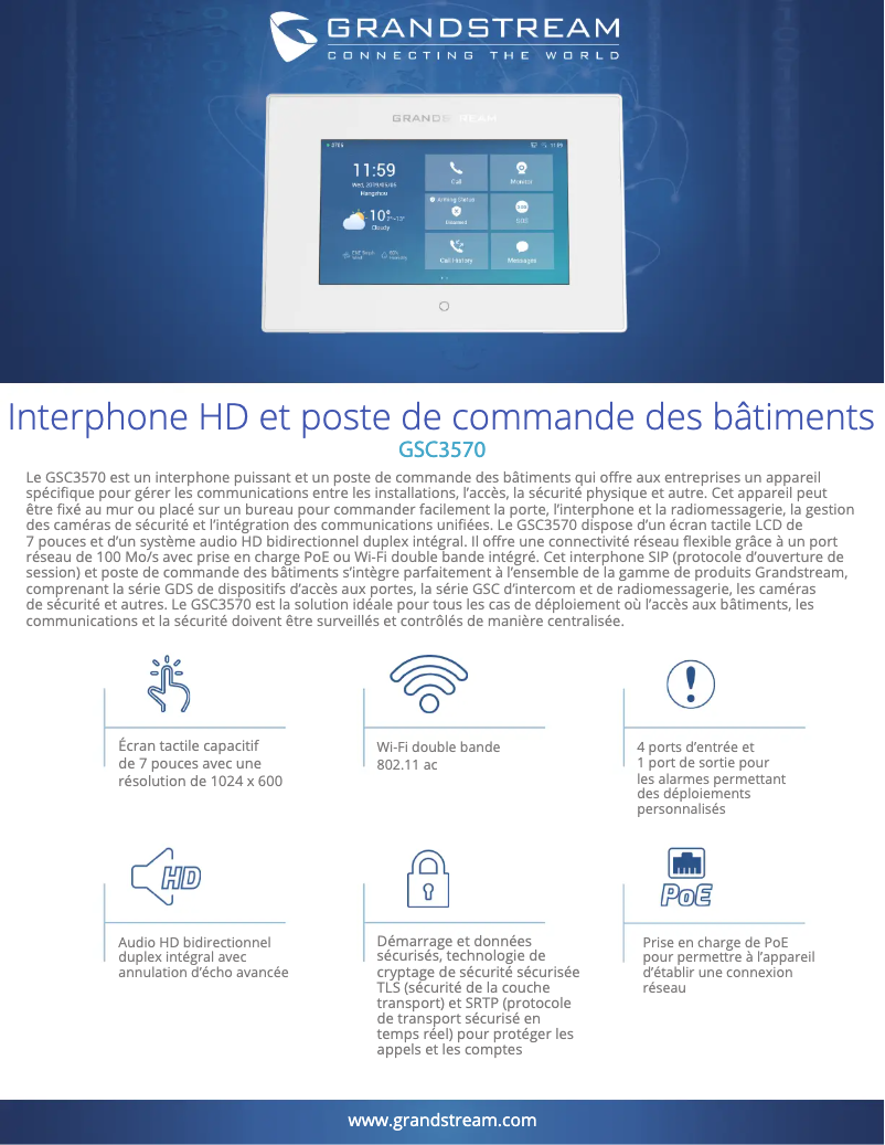 Page 1 de la notice Fiche technique Grandstream GSC3570