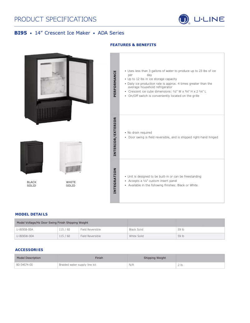 Page 1 de la notice Fiche technique U-Line U-BI95B-00