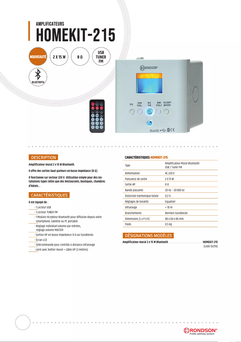 Page 1 de la notice Manuel utilisateur Rondson Homekit 215