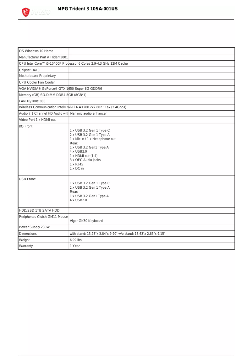 Image de la première page du manuel de l'appareil MPG Trident 3