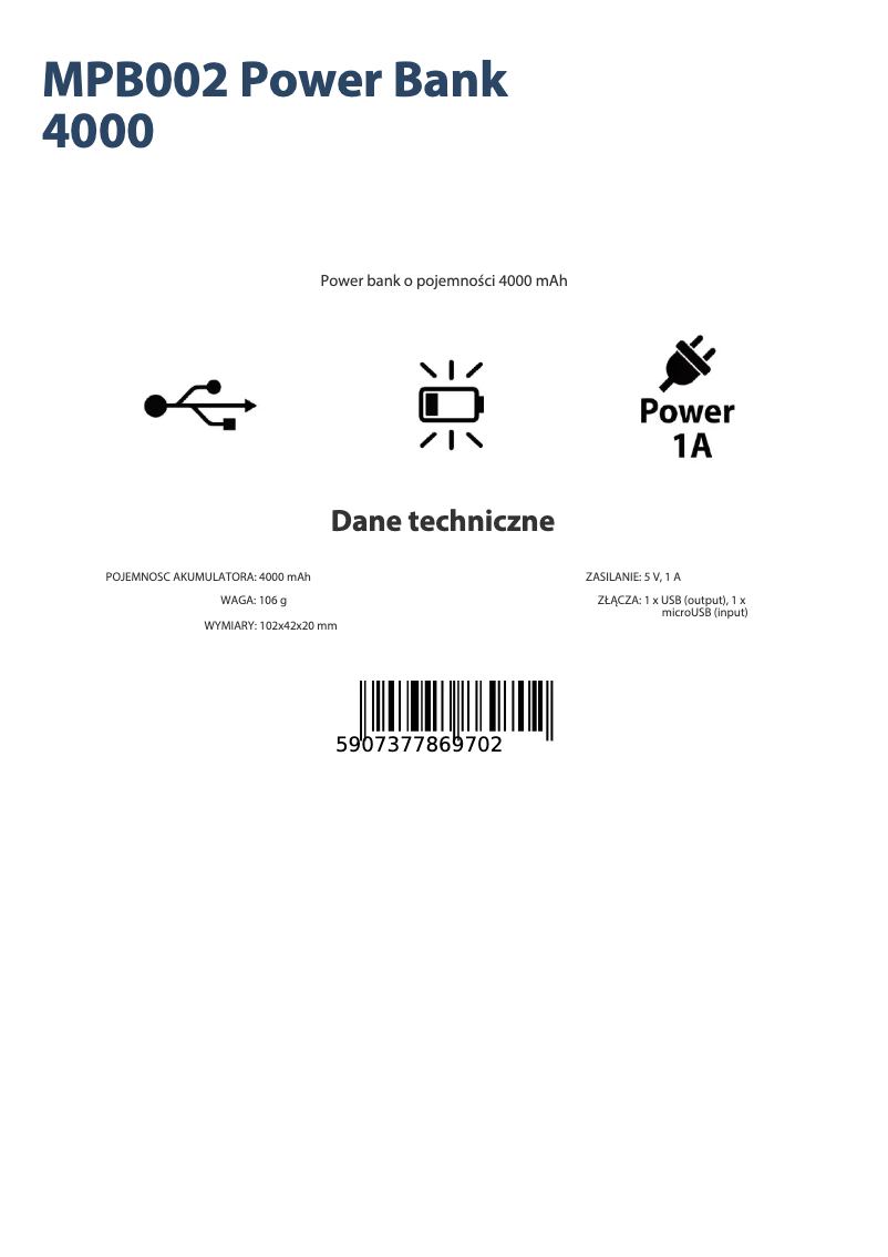 Page 1 de la notice Fiche technique Manta MPB002