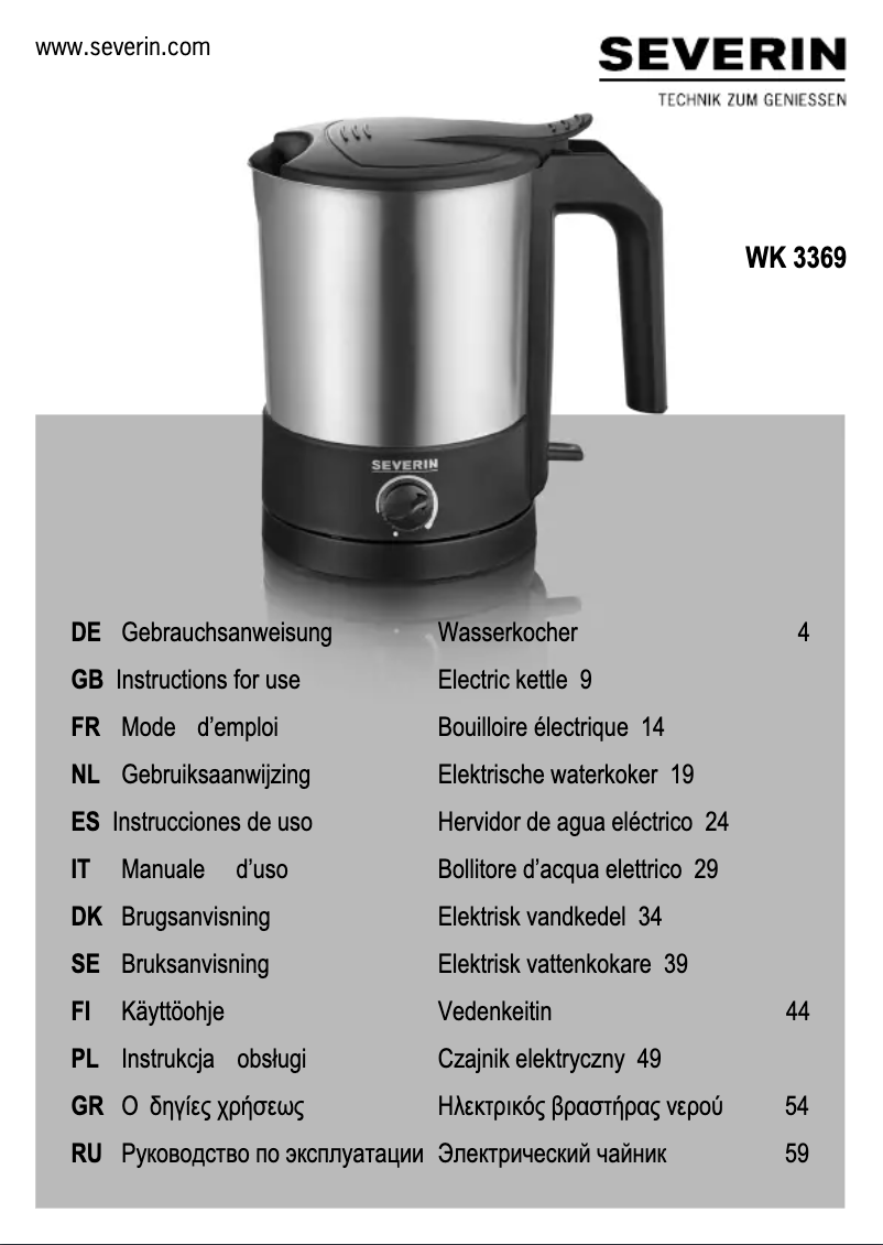 Page n°1 - Manuel utilisateur Severin WK 3369