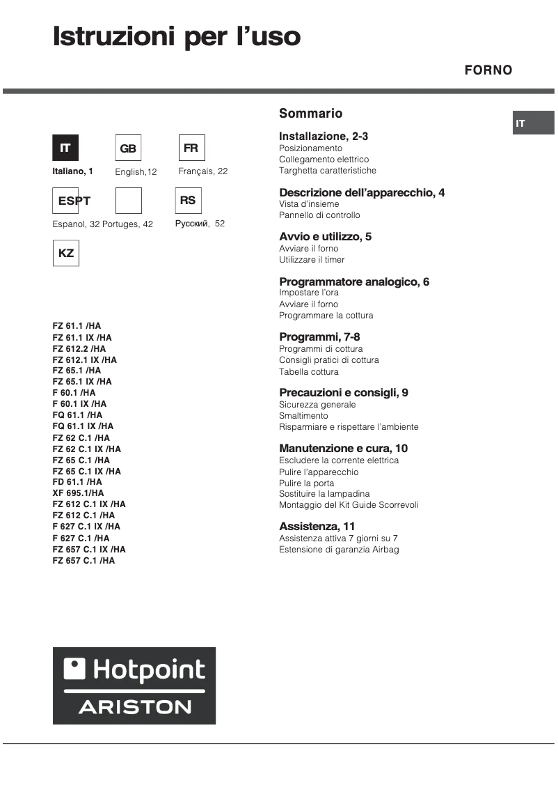 Page n°1 - Manuel utilisateur Hotpoint Ariston FD 61.1 (ICE)/HA