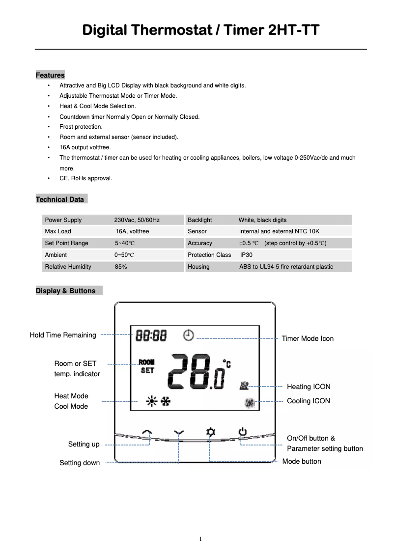 Page n°1 - Manuel utilisateur 2Heat 2HT-TT