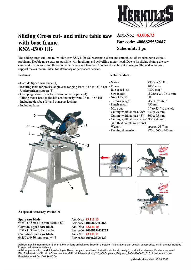 Page 1 de la notice Manuel utilisateur Herkules KSZ 4300 UG