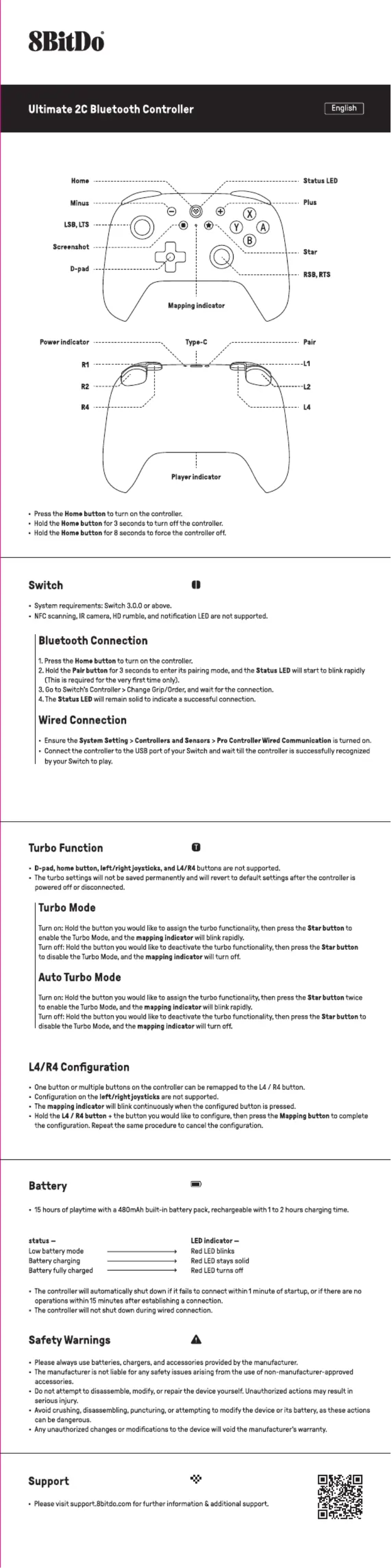 Page 1 de la notice Manuel utilisateur 8BitDo Ultimate 2C