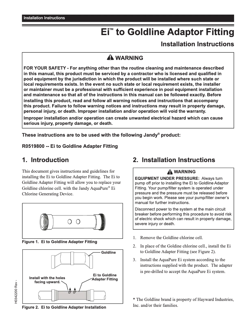 Page 1 de la notice Guide d'installation JANDY AquaPure Ei APURE35C