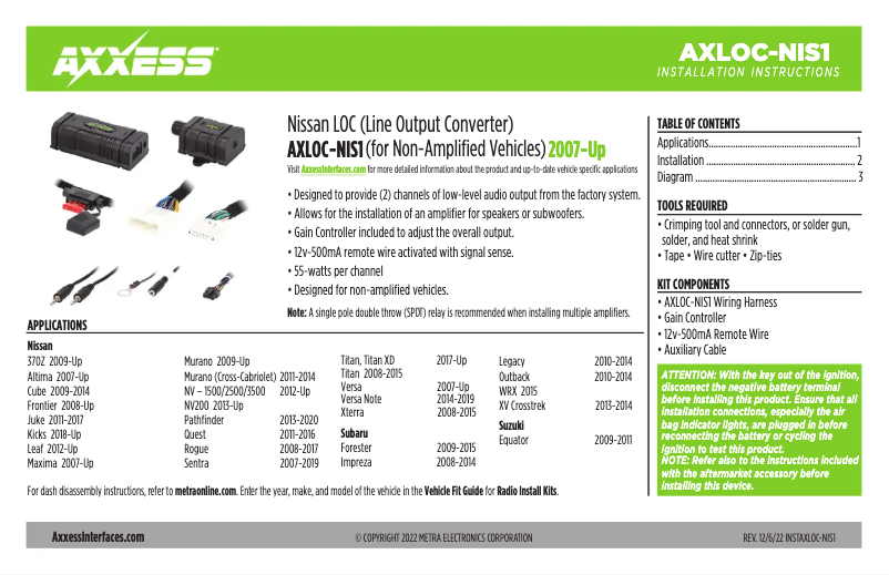 Image de la première page du manuel de l'appareil AXLOC-NIS1