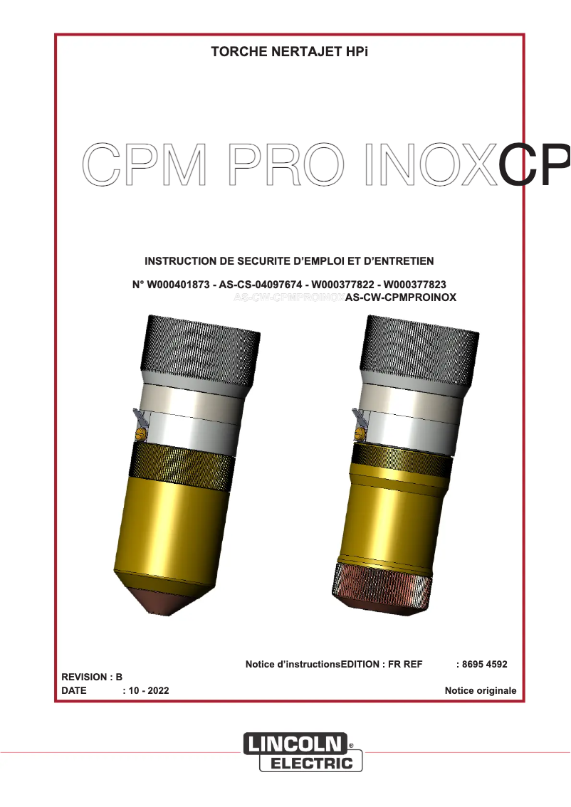 Page 1 de la notice Manuel utilisateur Lincoln Electric CPM PRO