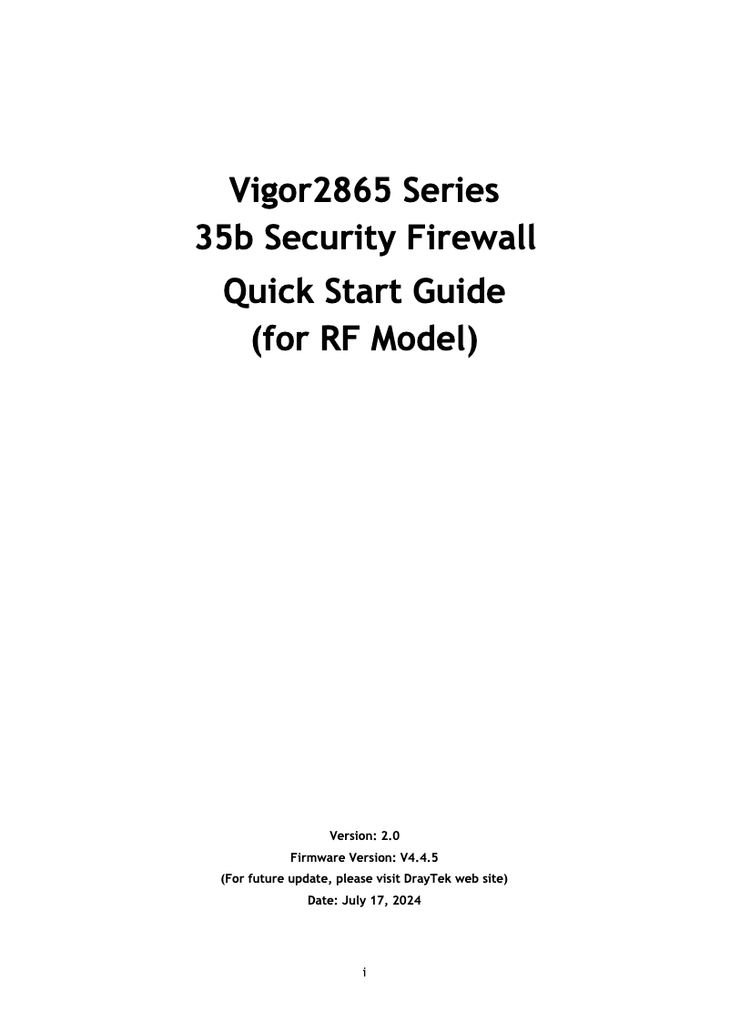 Page 1 de la notice Guide de démarrage rapide Draytek Vigor 2865L