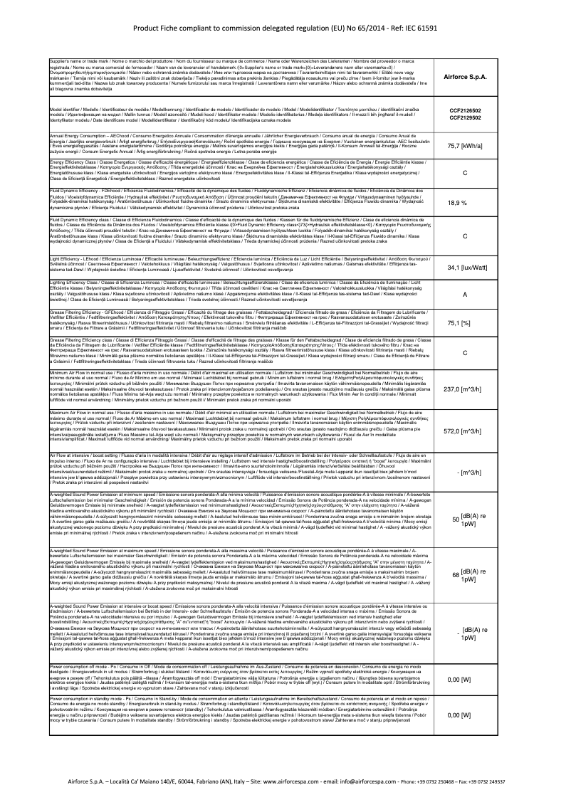 Page 1 de la notice Fiche technique Airforce F212