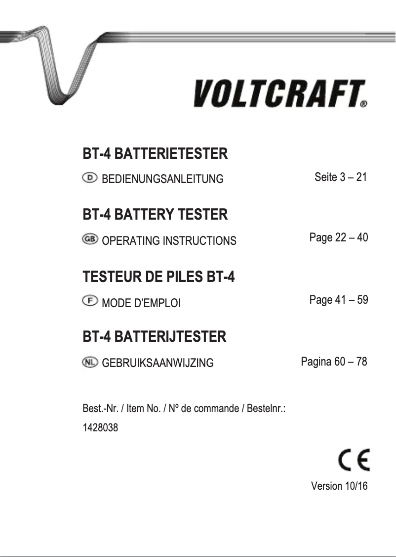 Page 1 de la notice Manuel utilisateur Voltcraft BT-4