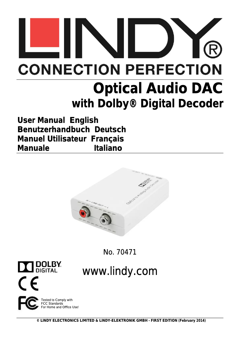 Page 1 de la notice Manuel utilisateur Lindy 70471