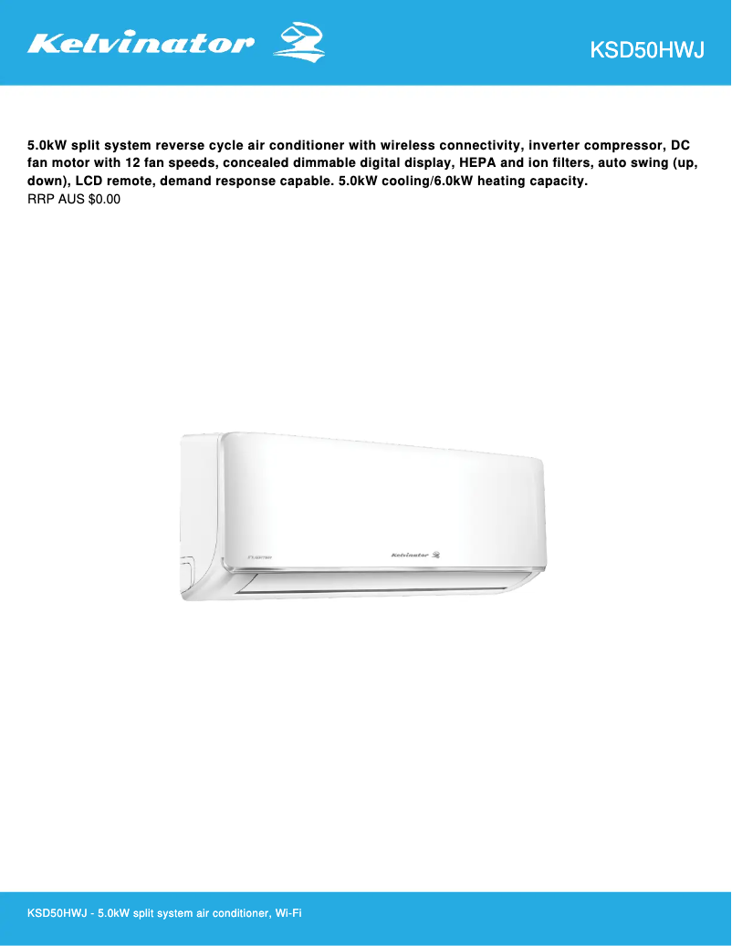 Page n°1 - Fiche technique Kelvinator KSD50HWJ