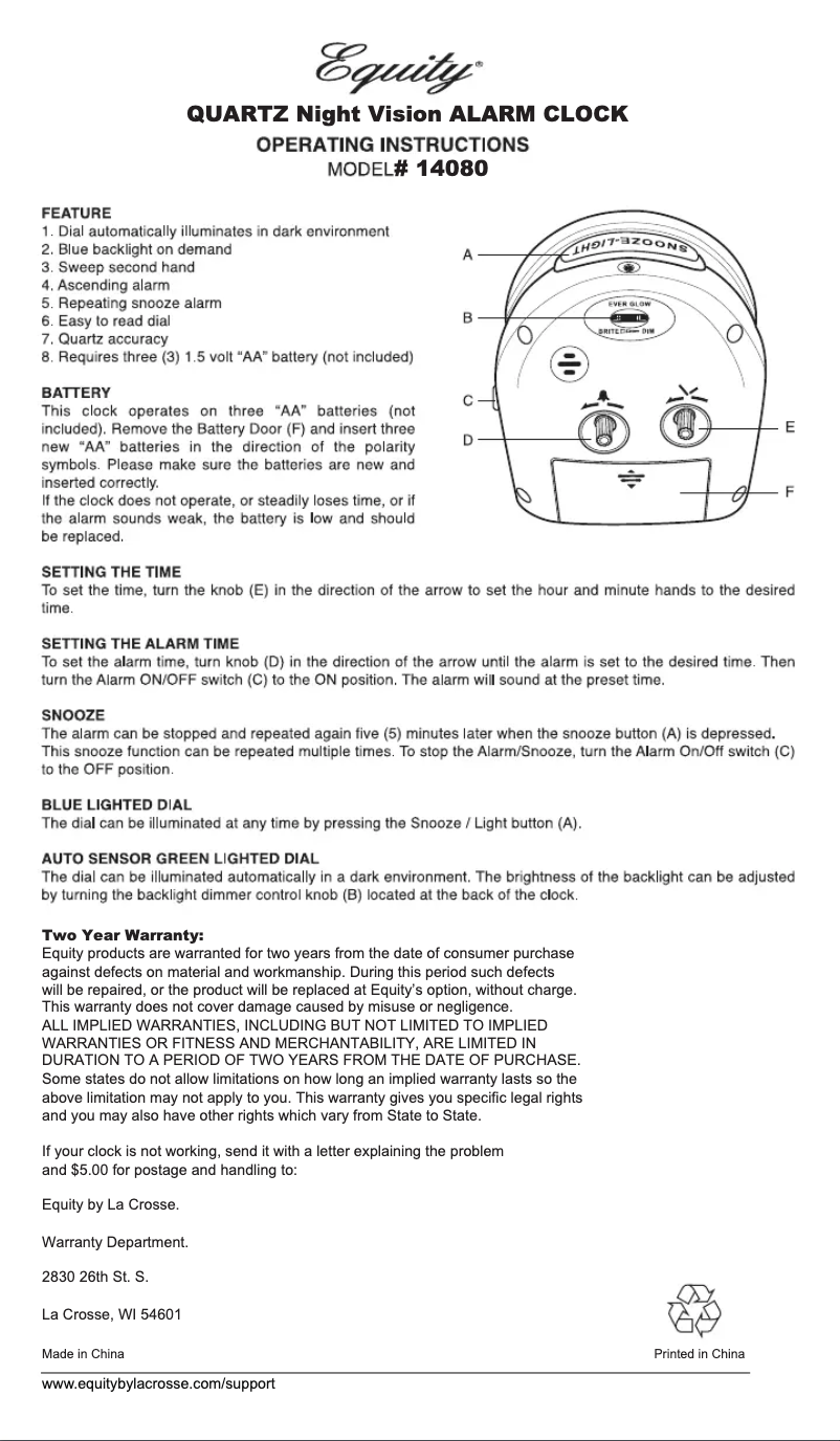 Página 1 del manual Manual de usuario Equity 14080