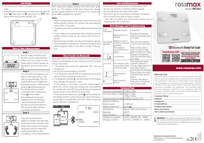 Image de la première page du manuel de l'appareil WF262