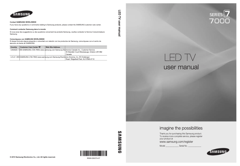 Page 1 de la notice Manuel utilisateur Samsung UN46C7000WF