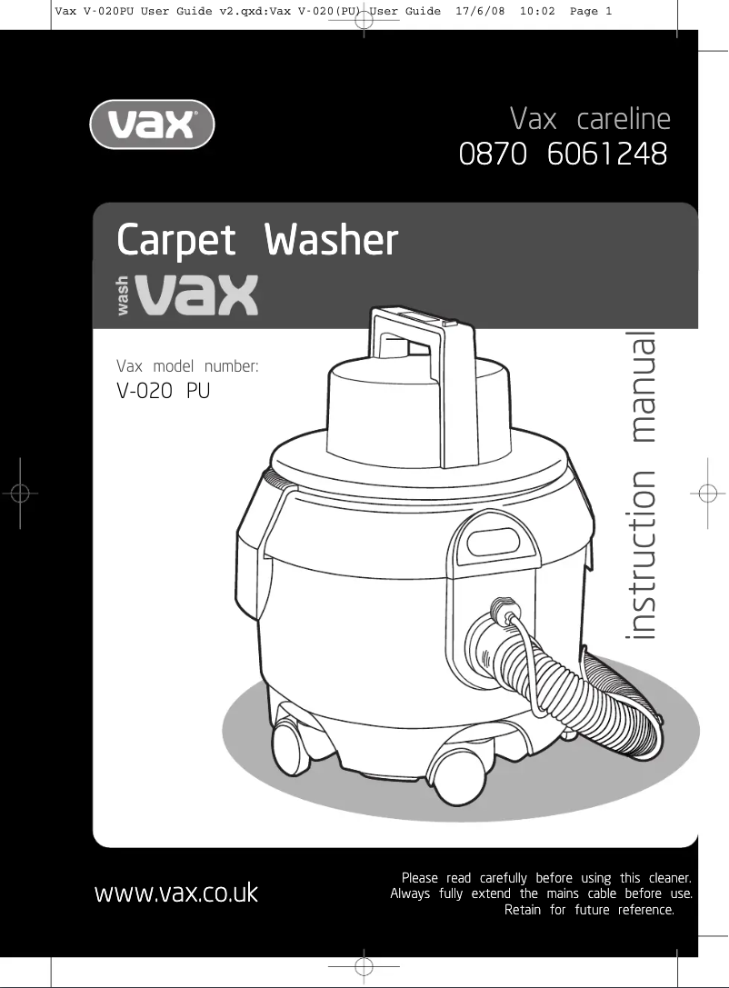 Imagen de la primera página del manual del dispositivo Wash V-020TF