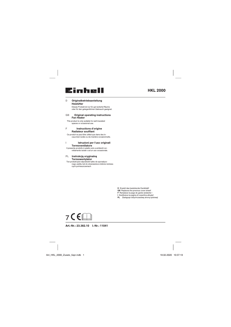 Image de la première page du manuel de l'appareil HKL 2000