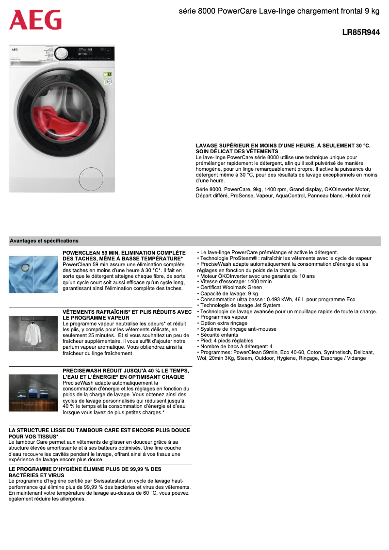 Página 1 del manual Ficha técnica AEG LR85R944