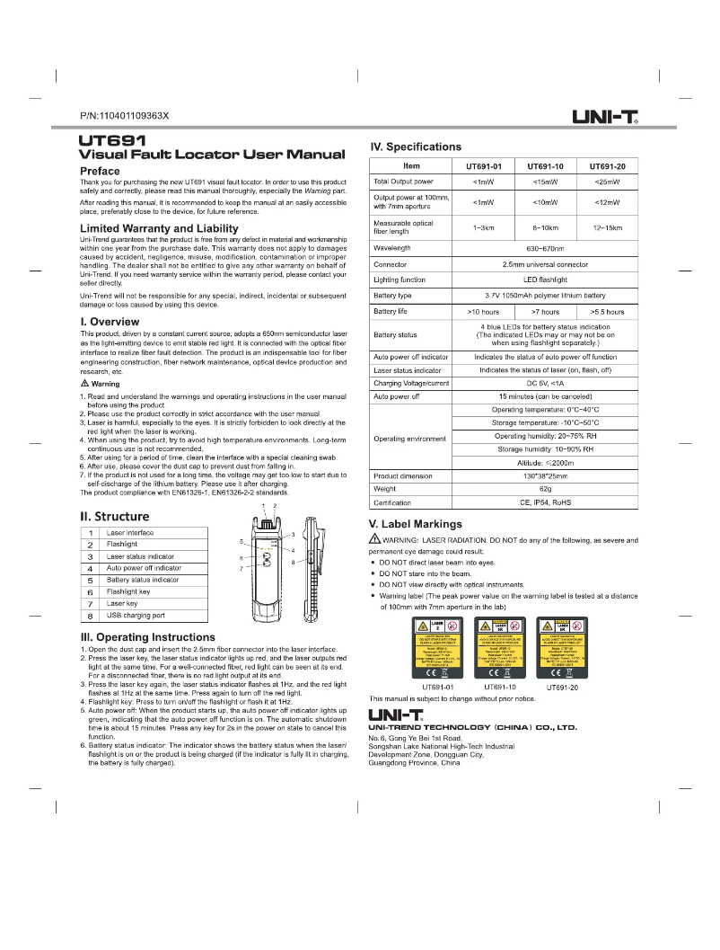 Página 1 del manual Manual de usuario Uni-T UT691-20