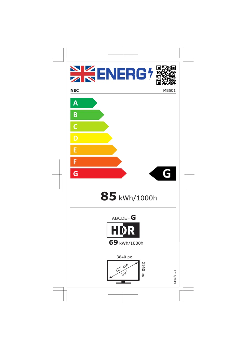 Page 1 de la notice Label énergétique NEC MultiSync ME501