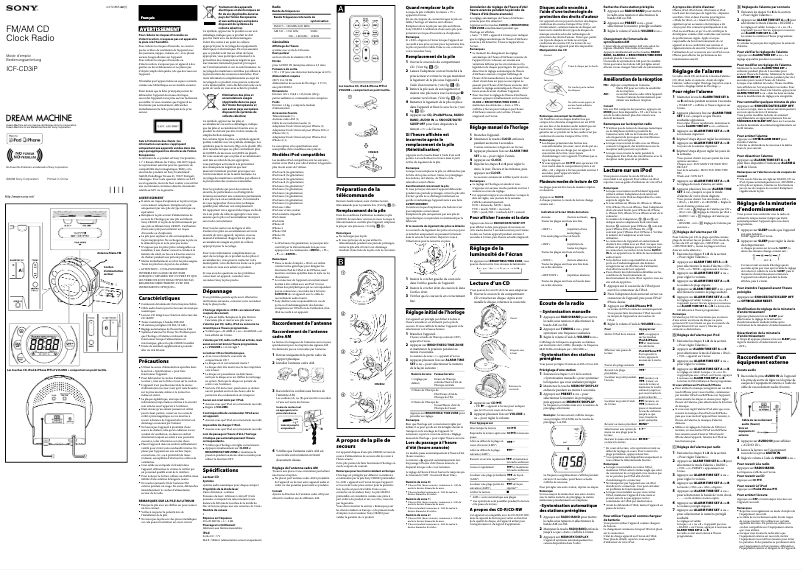 Page 1 de la notice Manuel utilisateur Sony Dream Machine ICF-CD3IP