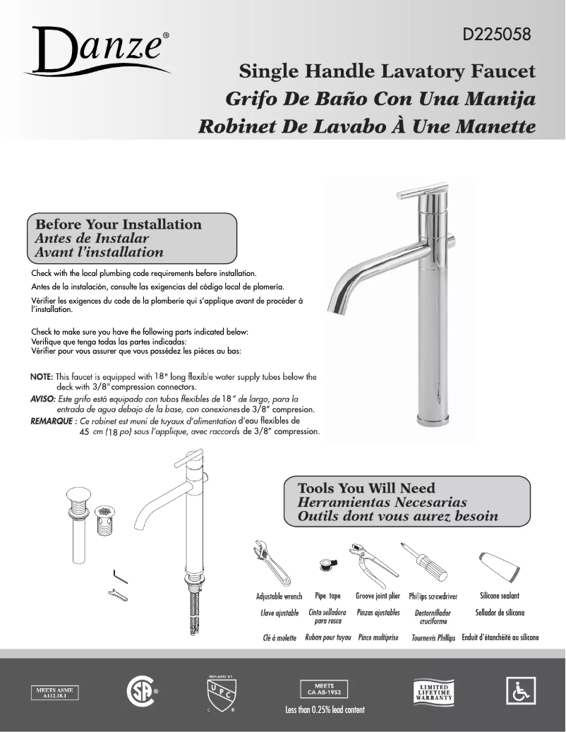 Page n°1 - Manuel utilisateur Danze D225058