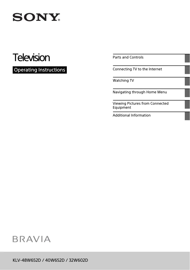 Image de la première page du manuel de l'appareil Bravia KLV-32W602D