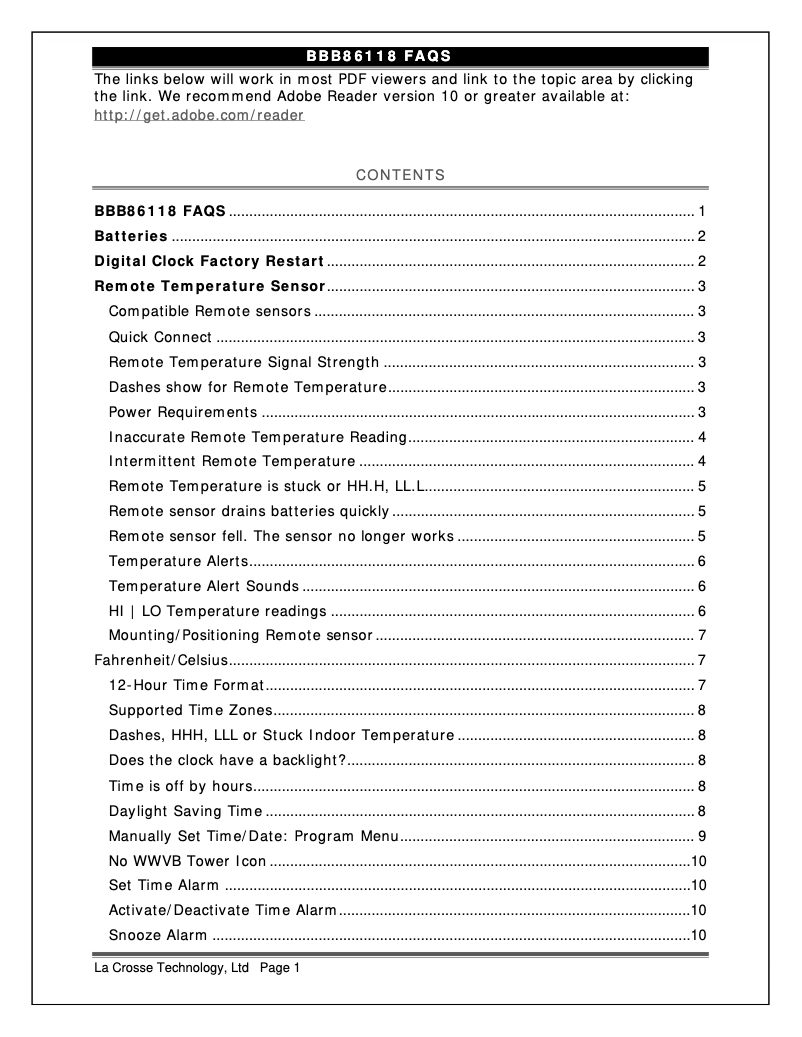Page 1 de la notice FAQ La Crosse Technology BBB86118