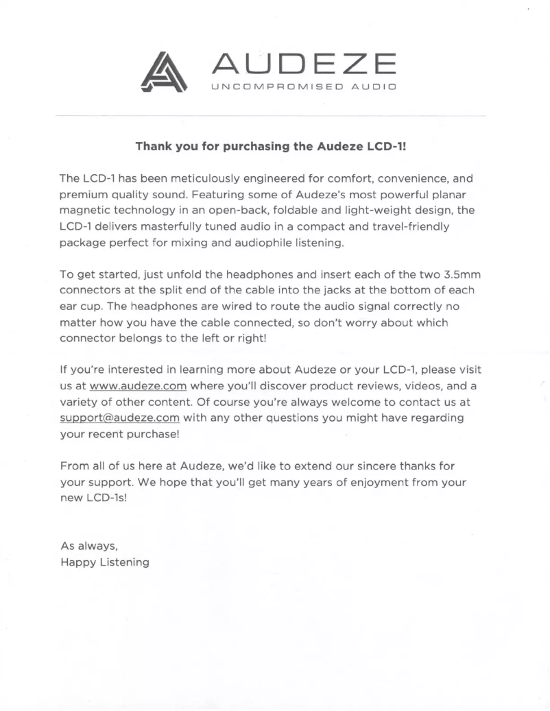 Page n°1 - Manuel utilisateur Audeze LCD-1