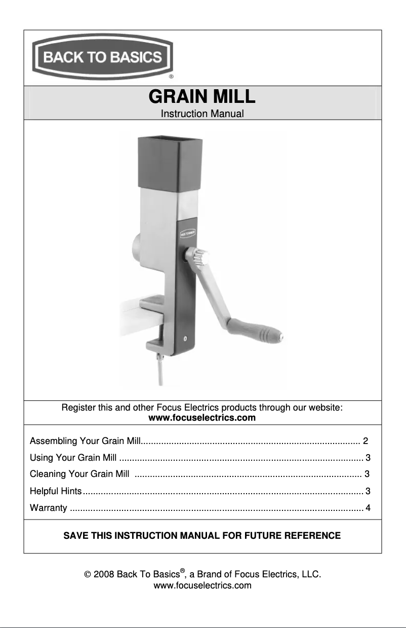 Image de la première page du manuel de l'appareil Grain Mill 555