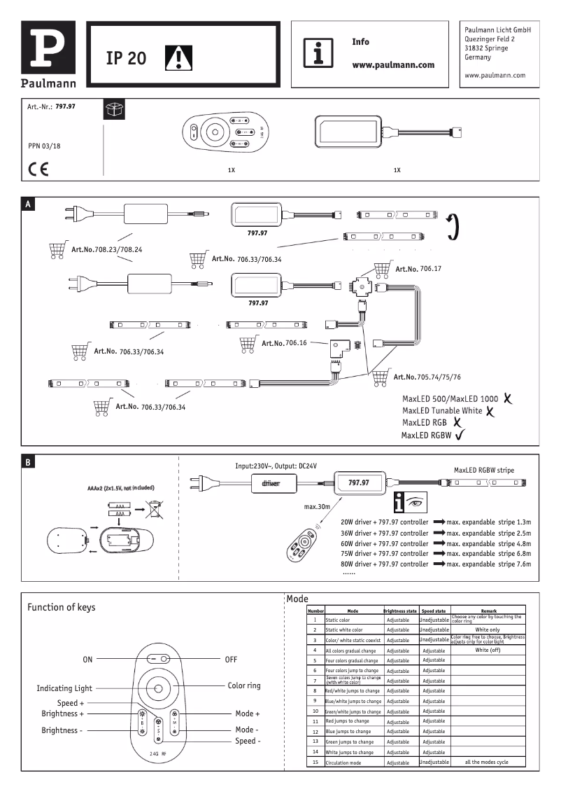 Page 1 de la notice Manuel utilisateur Paulmann 797.97
