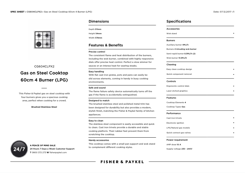 Page n°1 - Fiche technique Fisher & Paykel CG604CLPX2