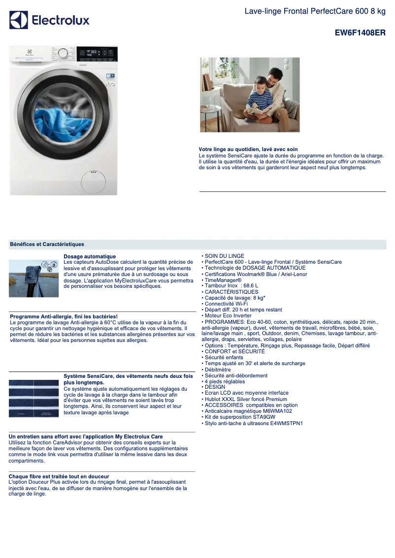 Page n°1 - Fiche technique Electrolux EW6F1408ER