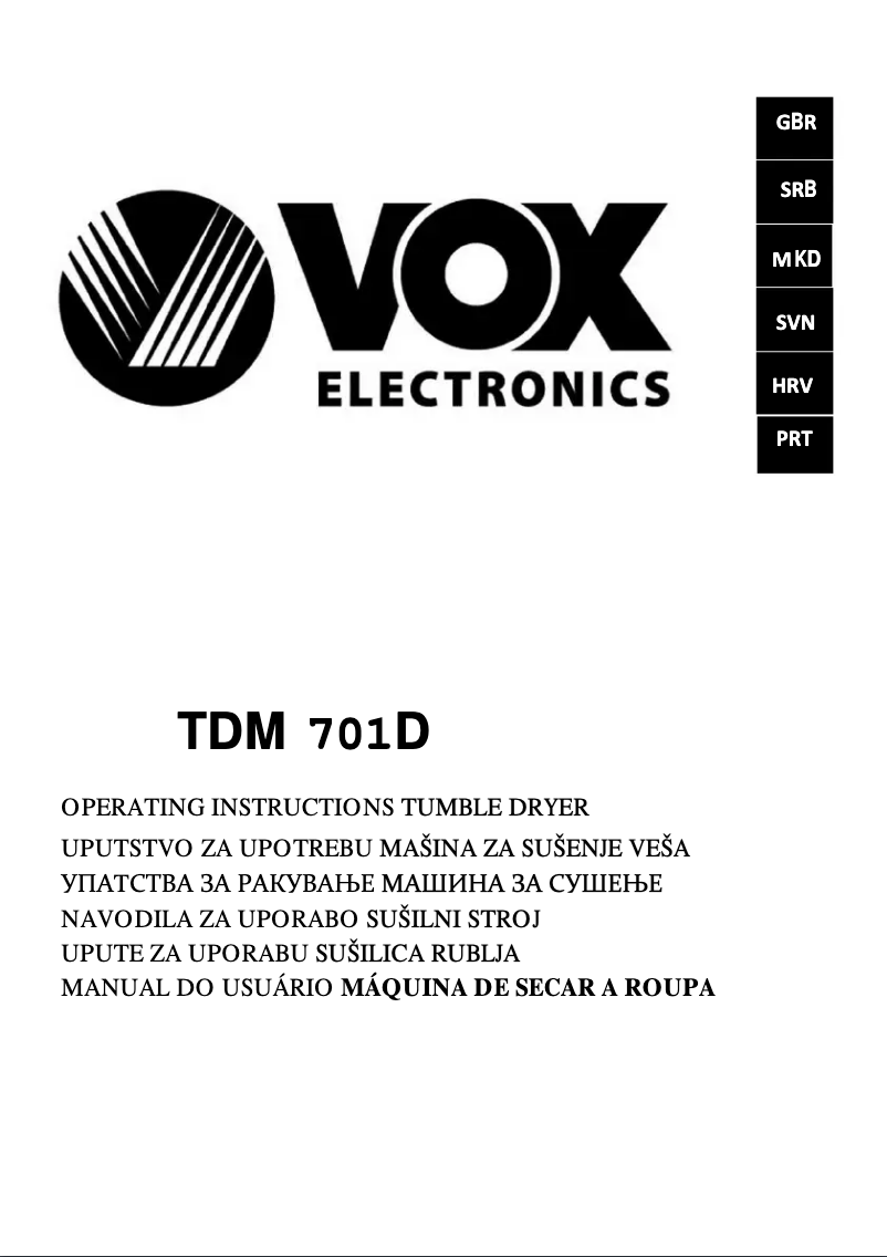 Page 1 de la notice Manuel utilisateur VOX TDM701D