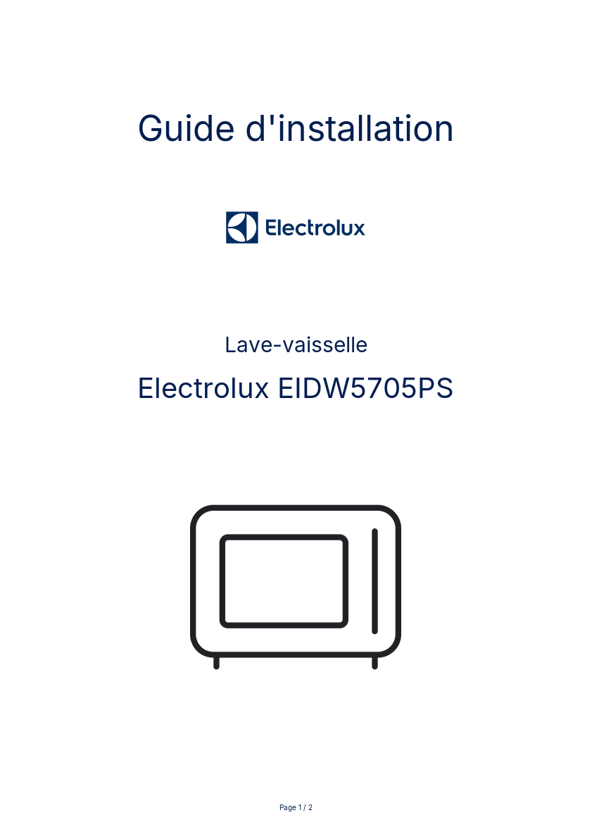 Page n°1 - Guide d'installation Electrolux EIDW5705PS