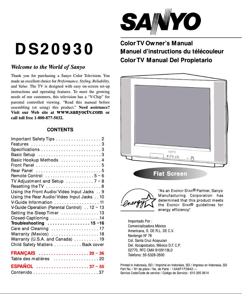 Page n°1 - Manuel utilisateur Sanyo DS20930